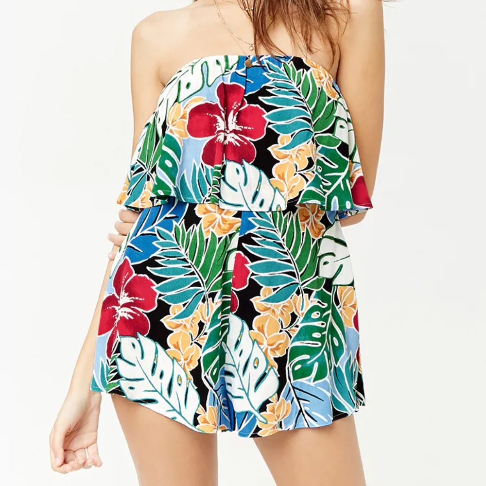NWT Strapless Floral Print Flounce Romper